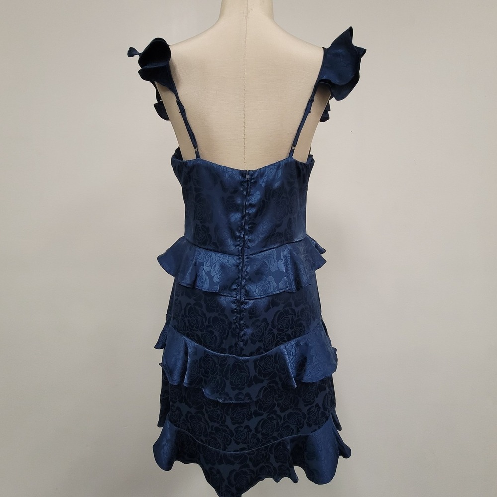 B Darlin Corset Coquette Dress Size 5/6 Whimsigoth Hoco Tiered Cap Floral Blue - Picture 3 of 13